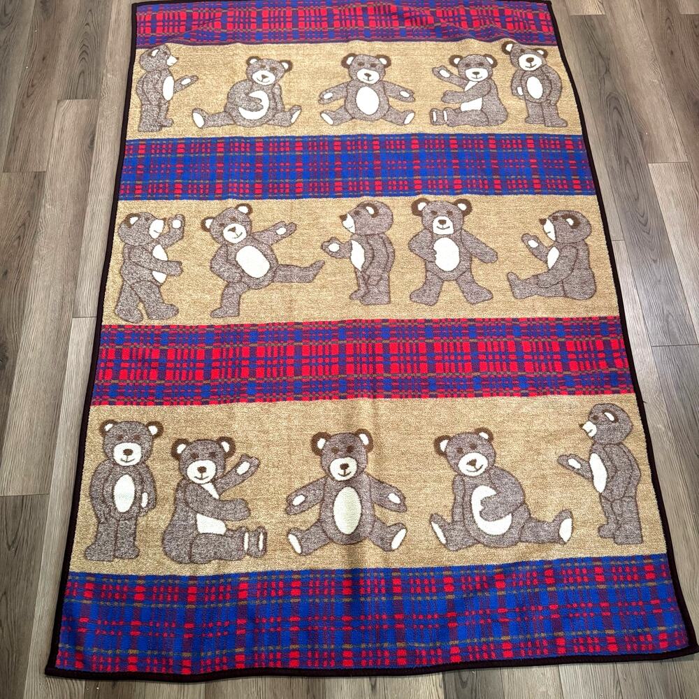 San Marcos Teddy Bear Throw Blanket Plaid Rustic Cabin Decor